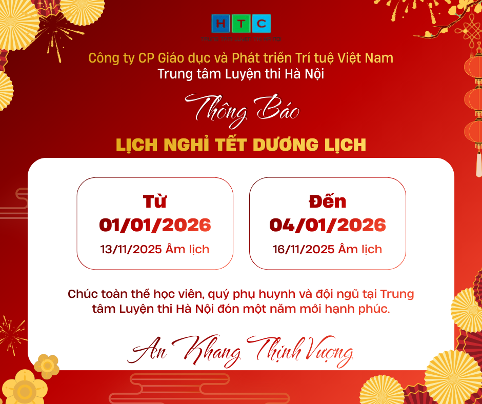 Thông báo Lịch nghỉ Tết dương lịch 2026